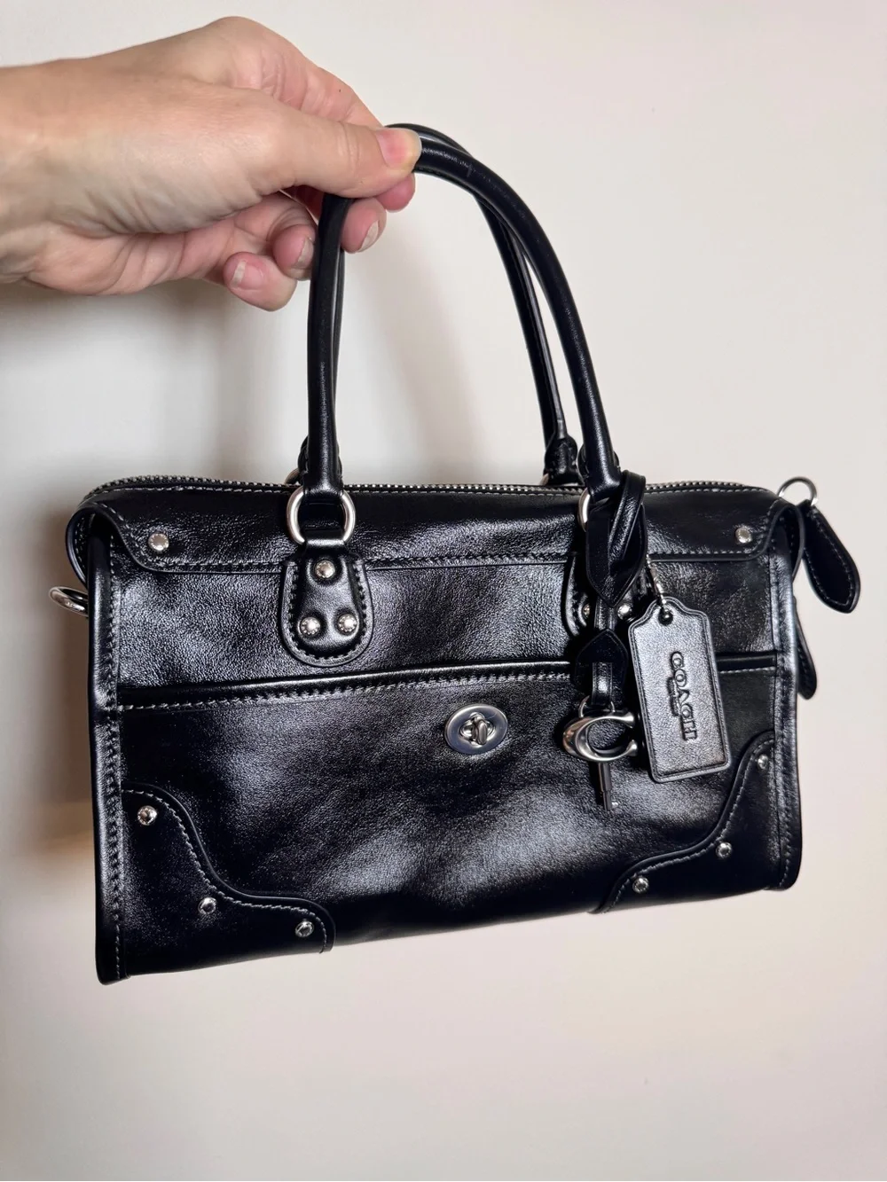Coach Black Leather Satchel with Silver Hardware